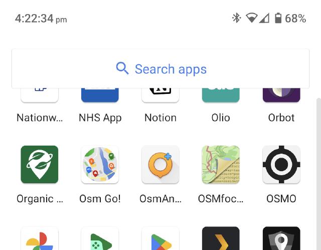 OSMO installed in the app drawer of an Android phone